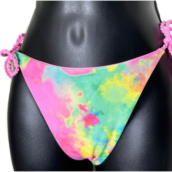 New Small Paste Tie Dye Rainbow Brazilian Bikini Swimsuit Side Tie Triangle Rave - Picture 4 of 5